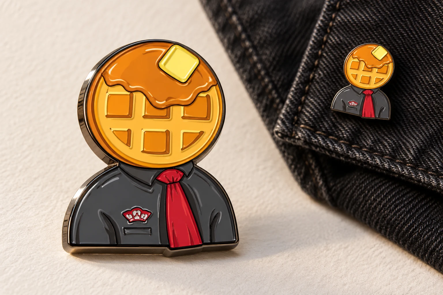 Mockup de pin: Cabeza de Waffle